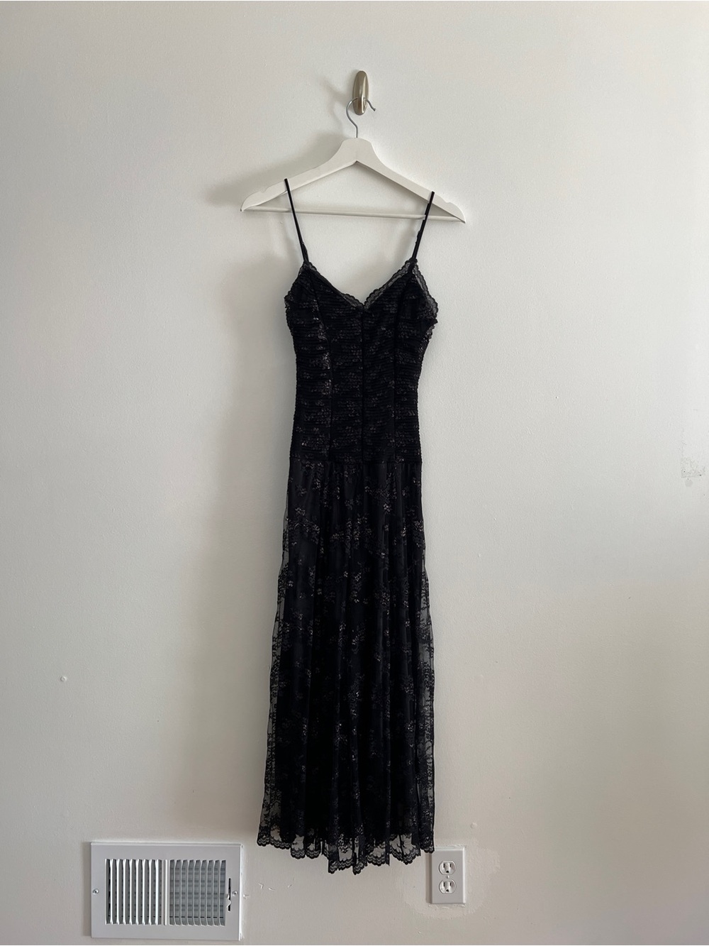 Betsy Johnson Vintage Black Lace Slip Dress Y2K Sheer Midi Cocktail Size 4 - Picture 2 of 7